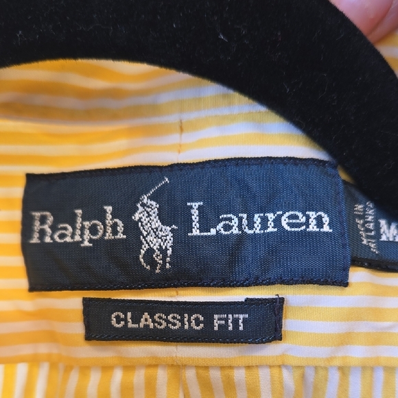 Ralph Lauren Men's Shirt Medium Classic Fit Yellow White Stripe Button Down - Picture 5 of 5